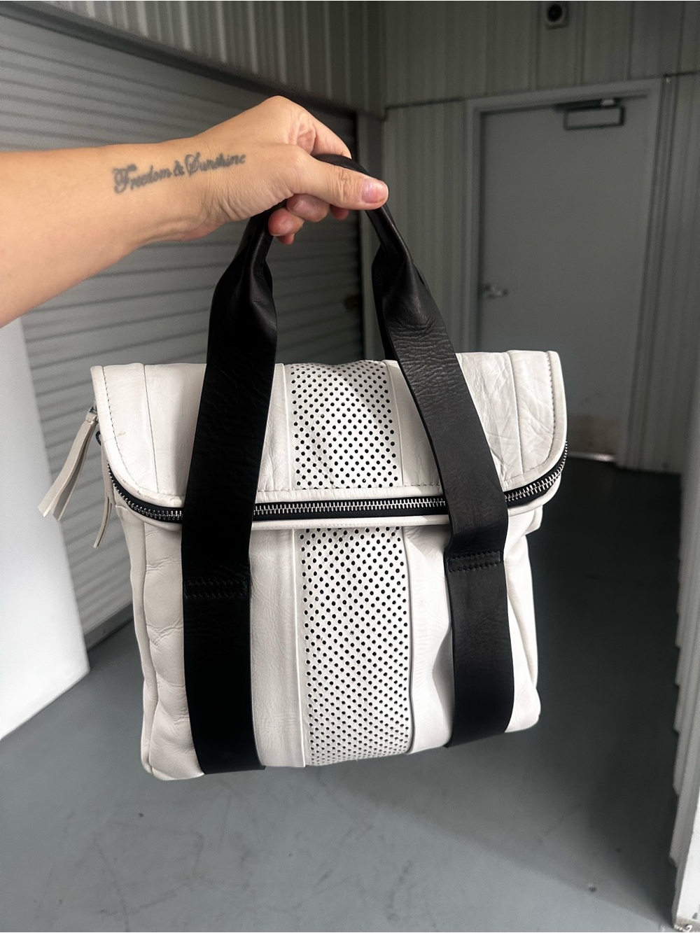 Men’s leather Top Shop White and Black Leather Tote Bag